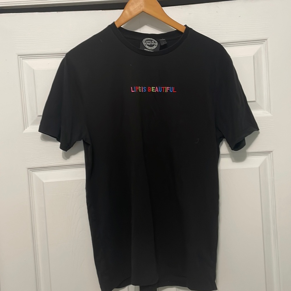 Embroidered black T shirt